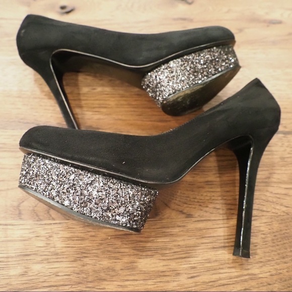 Pelle Moda 7.5 black suede glitter platform heels - Picture 10 of 16